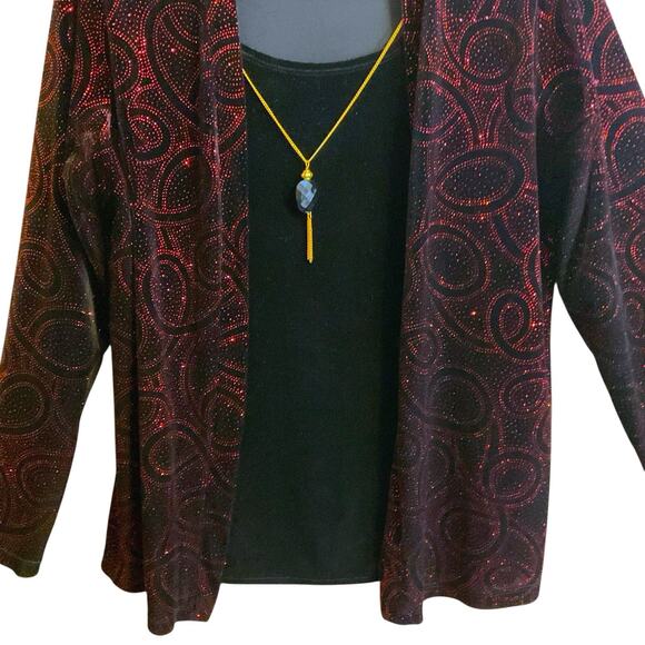 Elementz 3-in-1 Velvet Red Sparkling Paisley Black Top Attached Necklace Size L - Picture 7 of 10